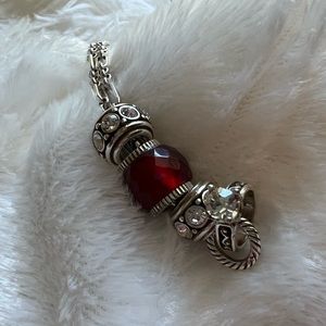 vintage brighton original long chain necklace with swarovski crystal bead ring